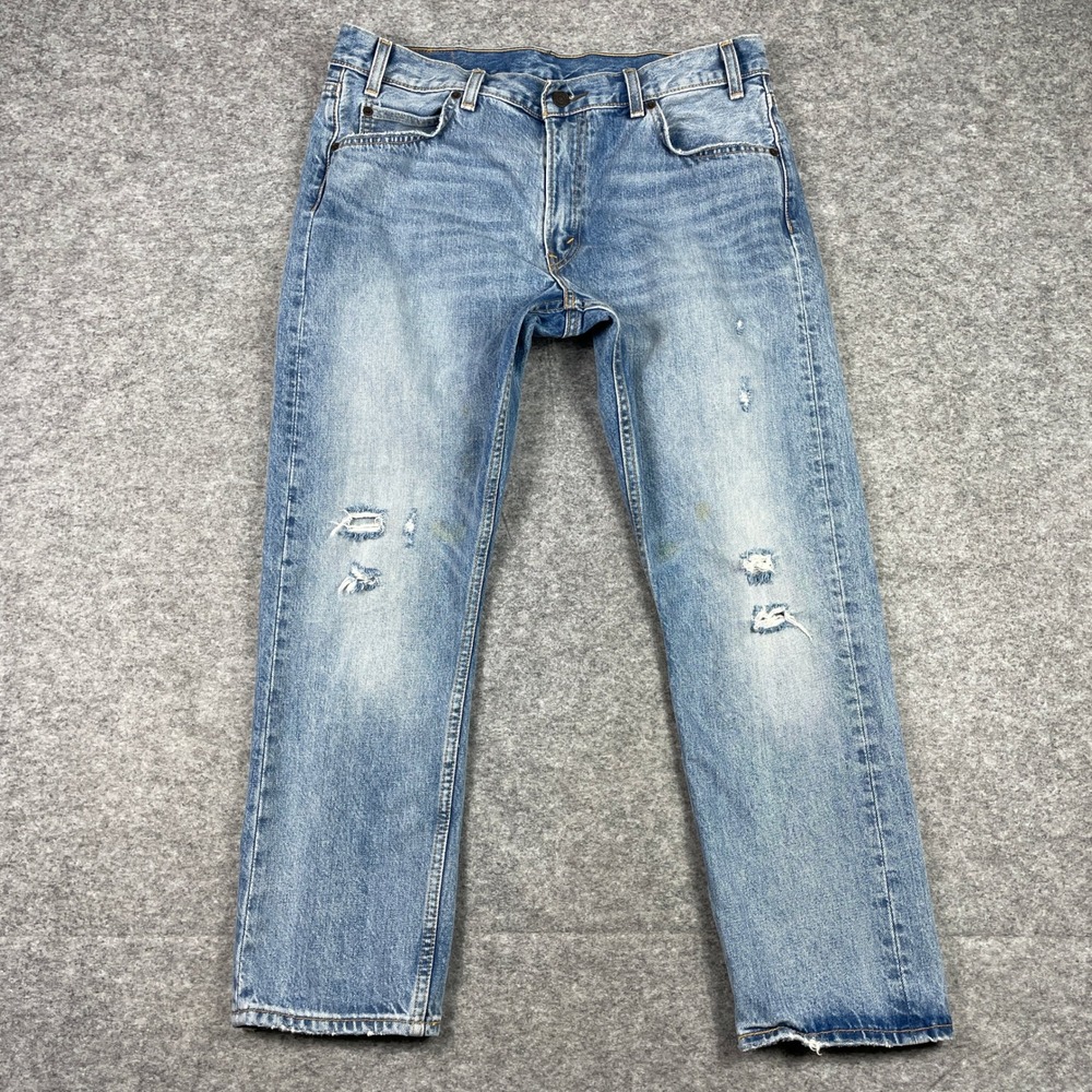 Levis Jeans Mens 32 (Fits 32x27) Blue 505 C Orange Tab Distressed Straight Leg